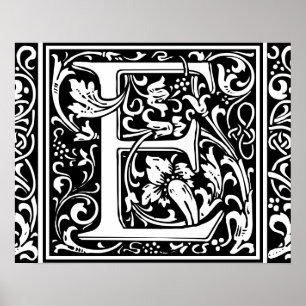 Letter E Mediaeval Monogram Vintage Initial Poster