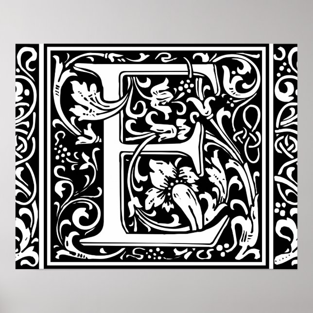 Letter E Mediaeval Monogram Vintage Initial Poster (Front)
