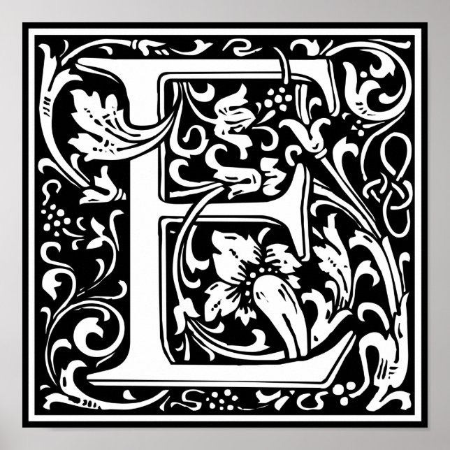 Letter E Medieval Monogram Art Nouveau Poster (Front)