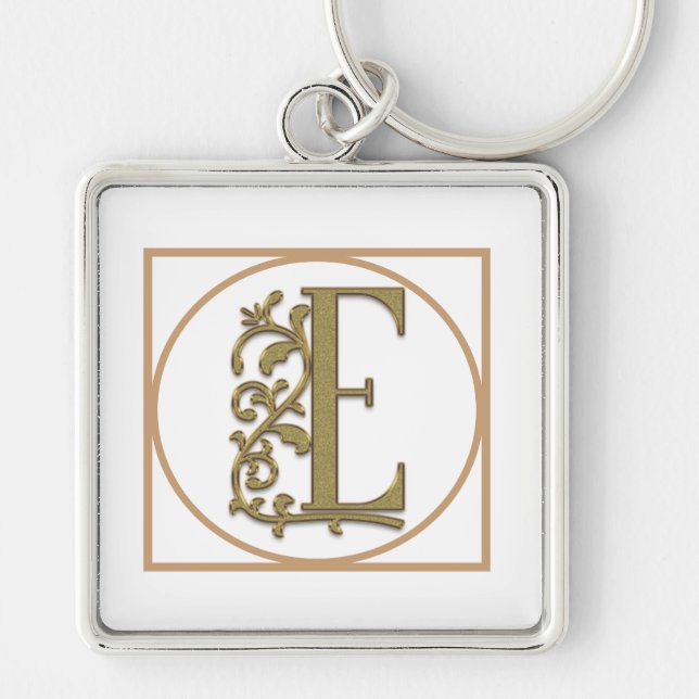 LETTER E MONOGRAM Beautiful Wedding New Home Gift Key Ring (Front)