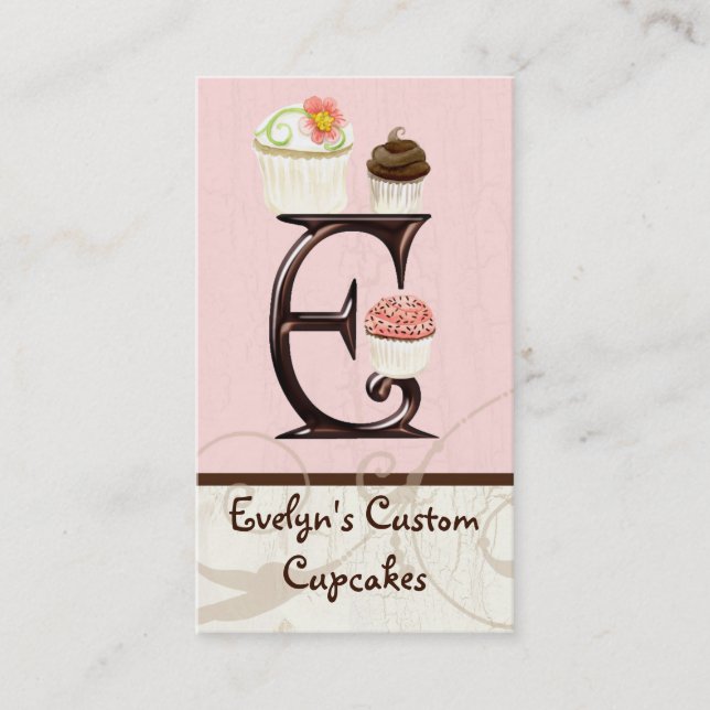 Letter E Monogram Dessert Bakery Business Cards (Front)