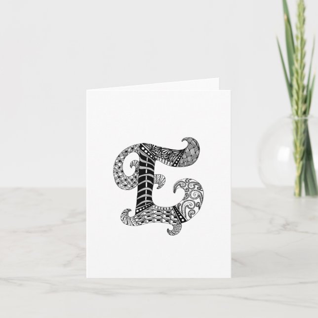 Letter E Monogram in Black and White Note Card (Front)