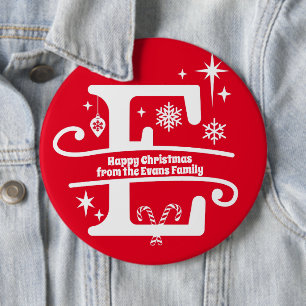 Letter E Monogram Initial Family Name Greeting   6 Cm Round Badge