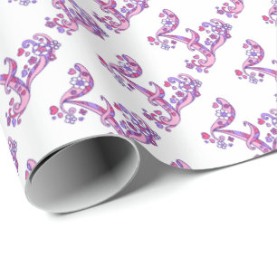 Letter E monogram personalised pink purple wrap Wrapping Paper