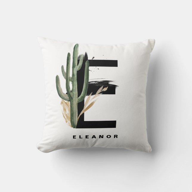 Letter E Monogram | Tropical Cactus Personalised Cushion (Front)