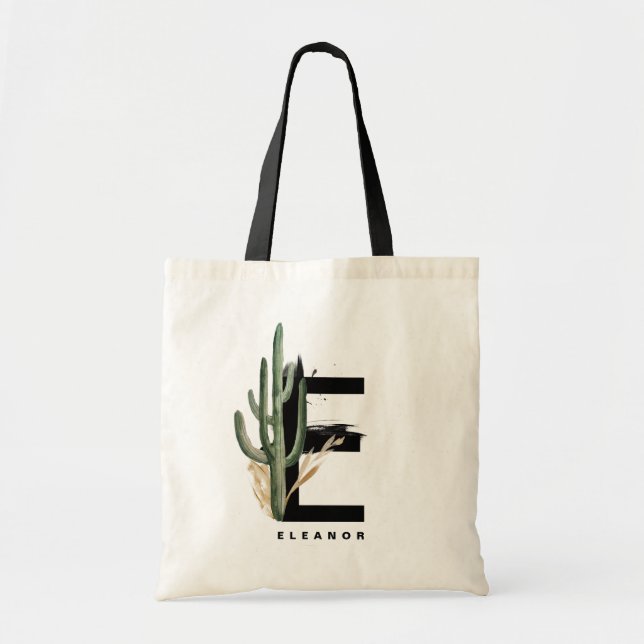 Letter E Monogram | Tropical Cactus Personalised Tote Bag (Front)