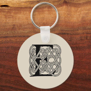 Letter E Monogram Vintage Celtic Knot Print Key Ring
