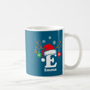 Letter E Name Initial Emma With Santa Hat Reindeer Coffee Mug