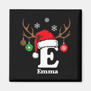 Letter E Name Initial Emma With Santa Hat Reindeer Magnet