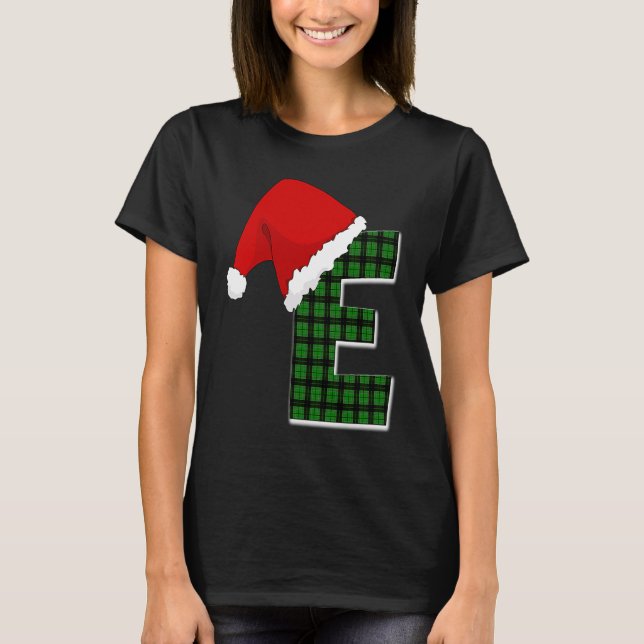 Letter E Santa Hat Monogram T-Shirt (Front)