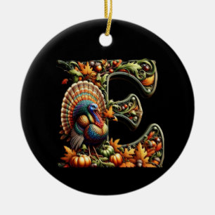 Letter E Thanksgiving style gift  Ceramic Ornament