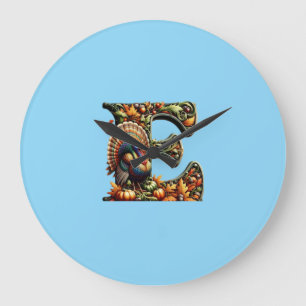 Letter E Thanksgiving style gift  Large Clock