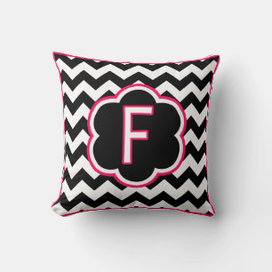 Letter F Black and White Chevron Monogram Cushion