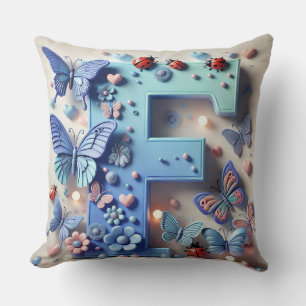 🦋 Letter F Butterfly Ladybug Monogram  🌸 Cushion