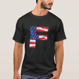 Letter F Capital Alphabet Usa American Flag Monogr T-Shirt