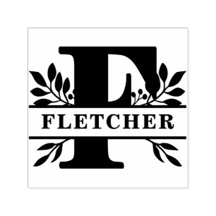 Letter F Classic Foliage Family Name Monogram Self-inking Stamp