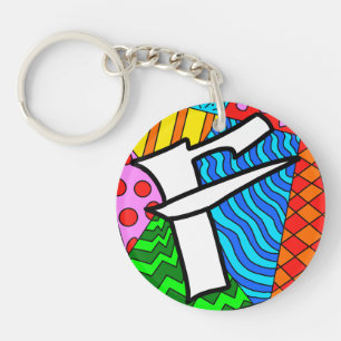 Letter F Colourful Doodles Key Ring