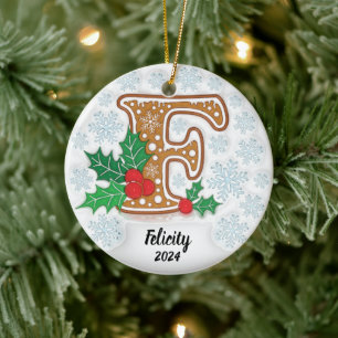 Letter F Custom Name Christmas Ceramic Ornament