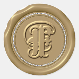 *~* Letter F Diamond Circle GOLD Wax Seal Stickers