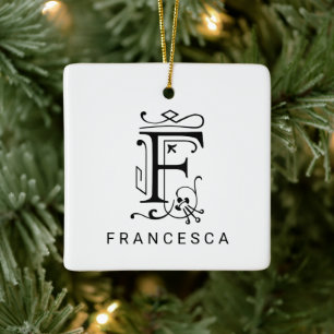 Letter F Elegant Monogram Christmas Ornament