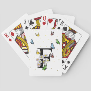 Letter F Floral Butterfly Monogram Initial Playing Cards