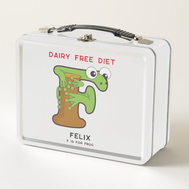 Letter F Frog Add Name Allergies Back To School Metal Lunch Box (Front)