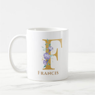 Letter F - Gold Floral Name sister coworker friend Coffee Mug