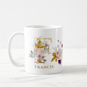 Letter F - Gold Floral Name sister coworker friend Coffee Mug