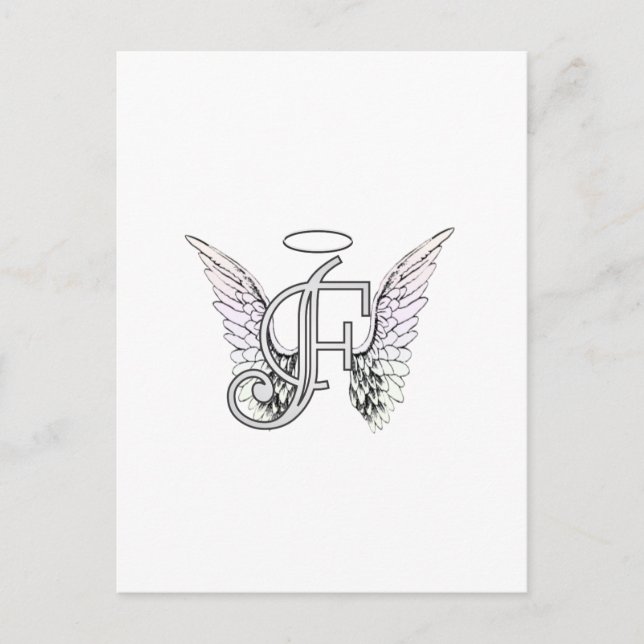Letter F Initial Monogram with Angel Wings & Halo Postcard (Front)