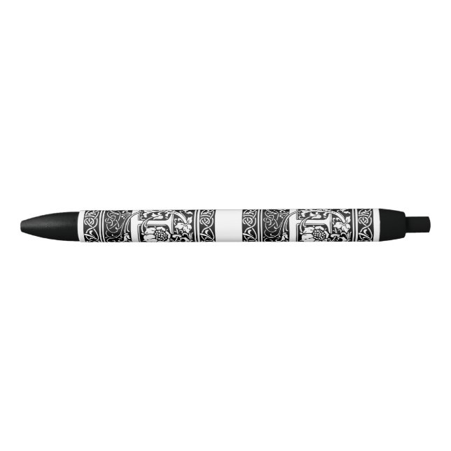 Letter F Mediaeval Monogram Art Nouveau Black Ink Pen (Front)