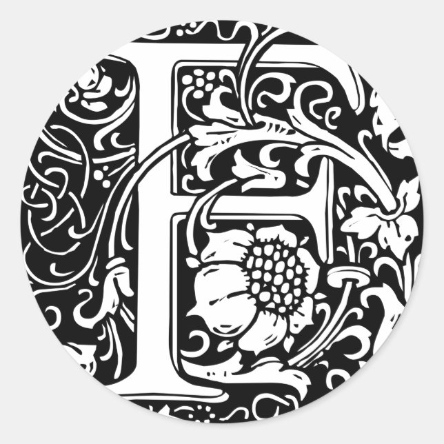 Letter F Mediaeval Monogram Art Nouveau Classic Round Sticker (Front)