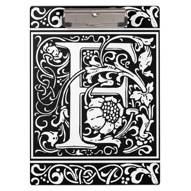 Letter F Mediaeval Monogram Art Nouveau Clipboard (Front)
