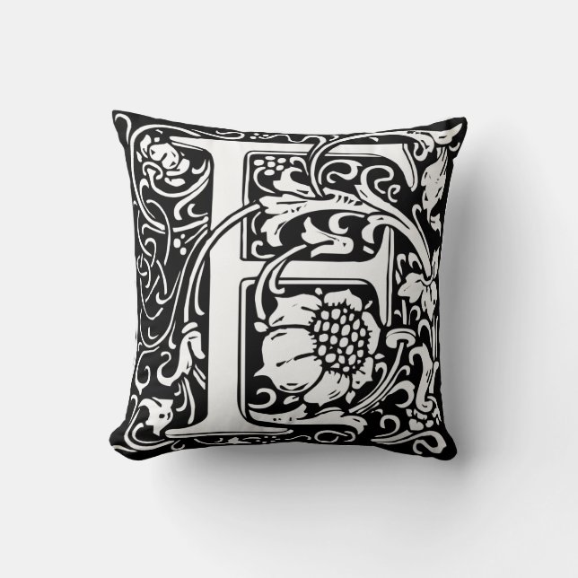 Letter F Mediaeval Monogram Art Nouveau Cushion (Front)