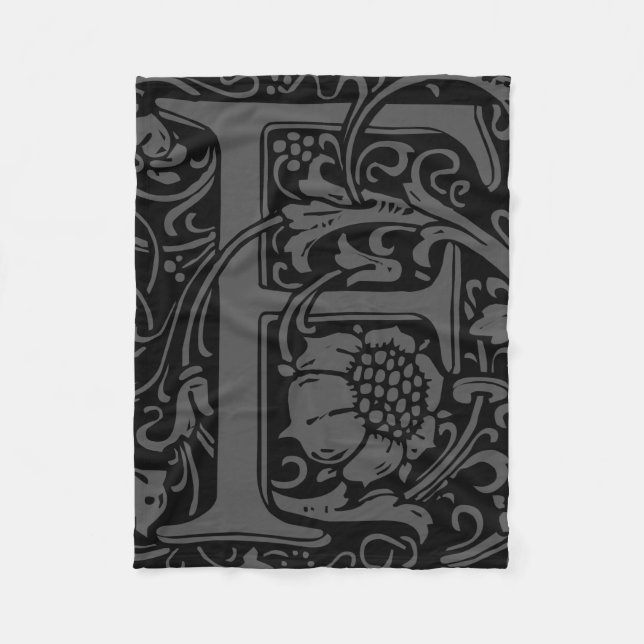 Letter F Mediaeval Monogram Art Nouveau Fleece Blanket (Front)