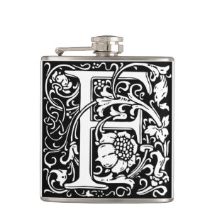 Letter F Mediaeval Monogram Art Nouveau Hip Flask