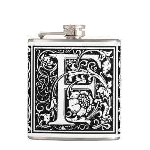 Letter F Mediaeval Monogram Art Nouveau Hip Flask