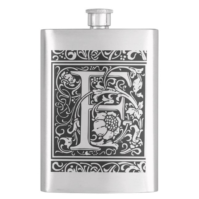 Letter F Mediaeval Monogram Art Nouveau Hip Flask (Front)