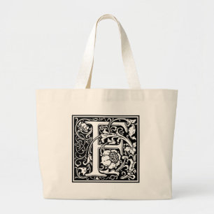 Letter F Mediaeval Monogram Art Nouveau Large Tote Bag