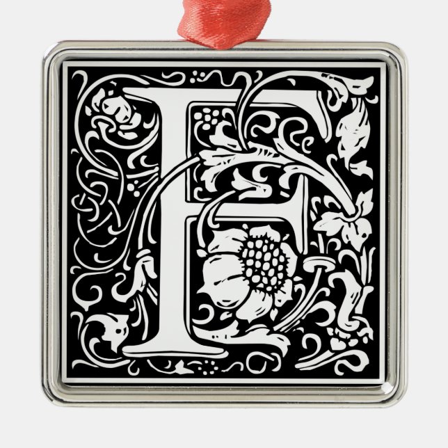 Letter F Mediaeval Monogram Art Nouveau Metal Ornament (Front)