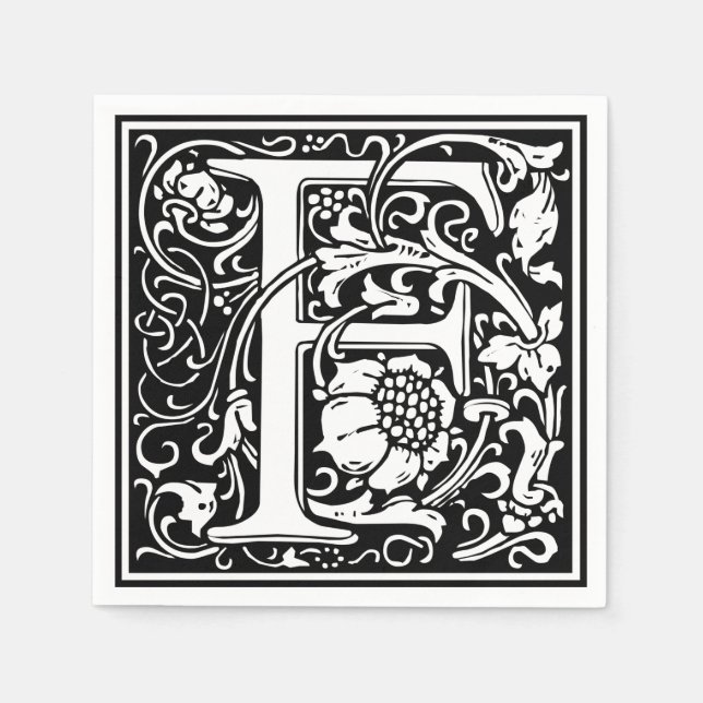 Letter F Mediaeval Monogram Art Nouveau Napkin (Front)