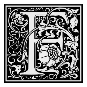 Letter F Mediaeval Monogram Art Nouveau Poster