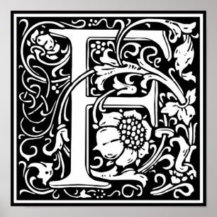 Letter F Mediaeval Monogram Art Nouveau Poster