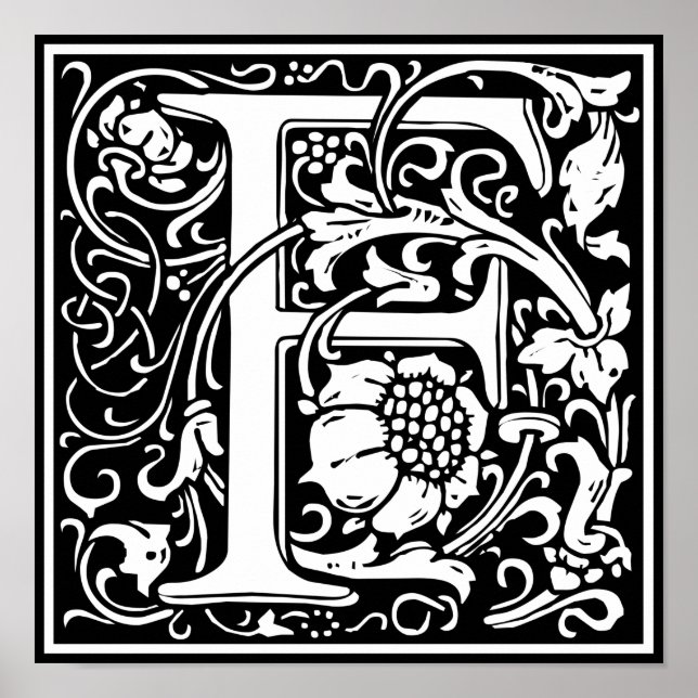 Letter F Mediaeval Monogram Art Nouveau Poster (Front)
