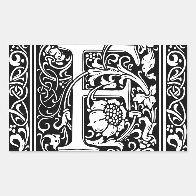 Letter F Mediaeval Monogram Art Nouveau Rectangular Sticker (Front)