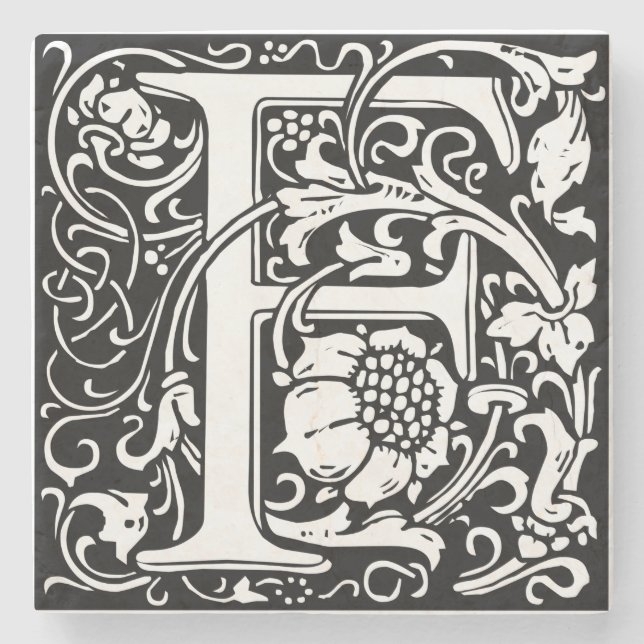 Letter F Mediaeval Monogram Art Nouveau Stone Coaster (Front)