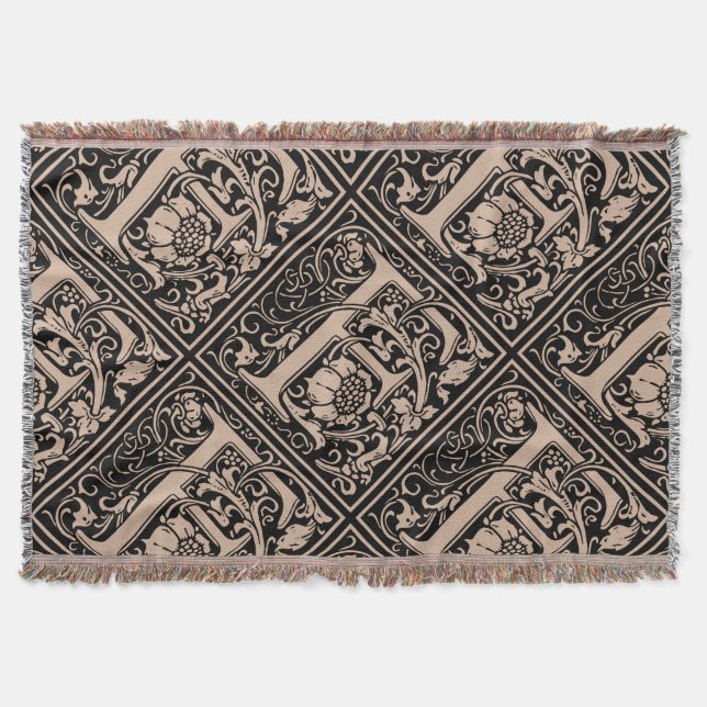 Letter F Mediaeval Monogram Art Nouveau Throw Blanket (Front)