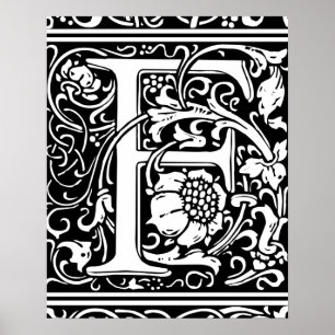 Letter F Mediaeval Monogram Vintage Initial Poster