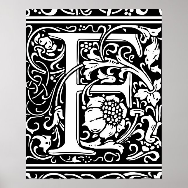 Letter F Mediaeval Monogram Vintage Initial Poster (Front)