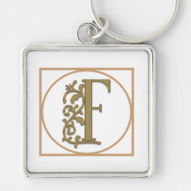 LETTER F MONOGRAM Beautiful Wedding New Home Gift Key Ring (Front)