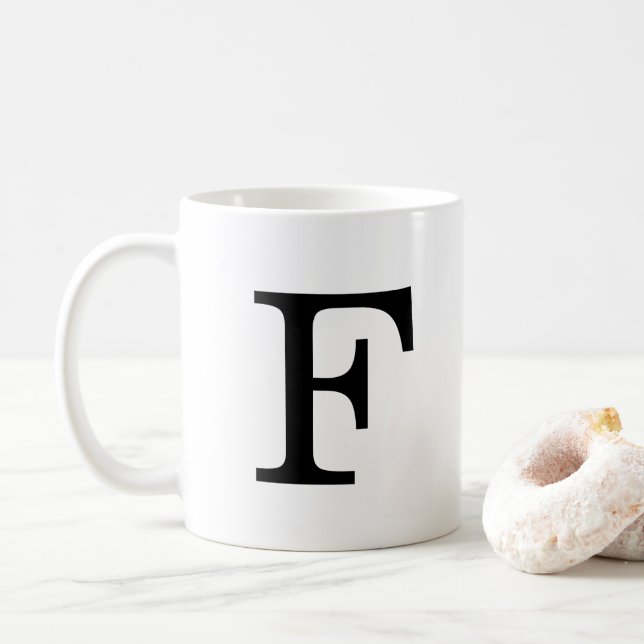 Letter F Monogram Classic Mug, 11 oz Coffee Mug (With Donut)